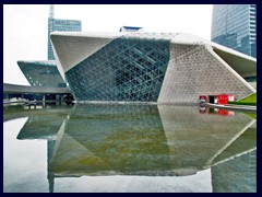 Guangzhou Opera House in Zhujiang New Town was designed by Zaha Hadid and was completed in 2010. It is one of the 3 biggest theaters in China. It costed 1.38 billion yuan to construct and has a seating capacity of 1804.